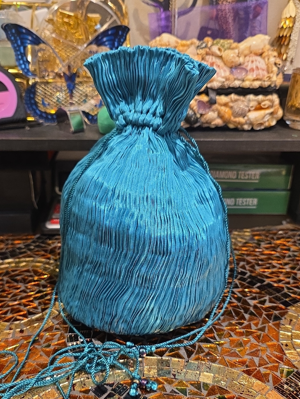 Teal Pleated Drawstring Crossbody Bag - Unbranded